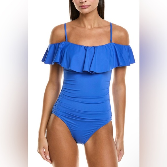 La Blanca Blue Ruffled One Piece Swimsuit Size 18W - Picture 2 of 8